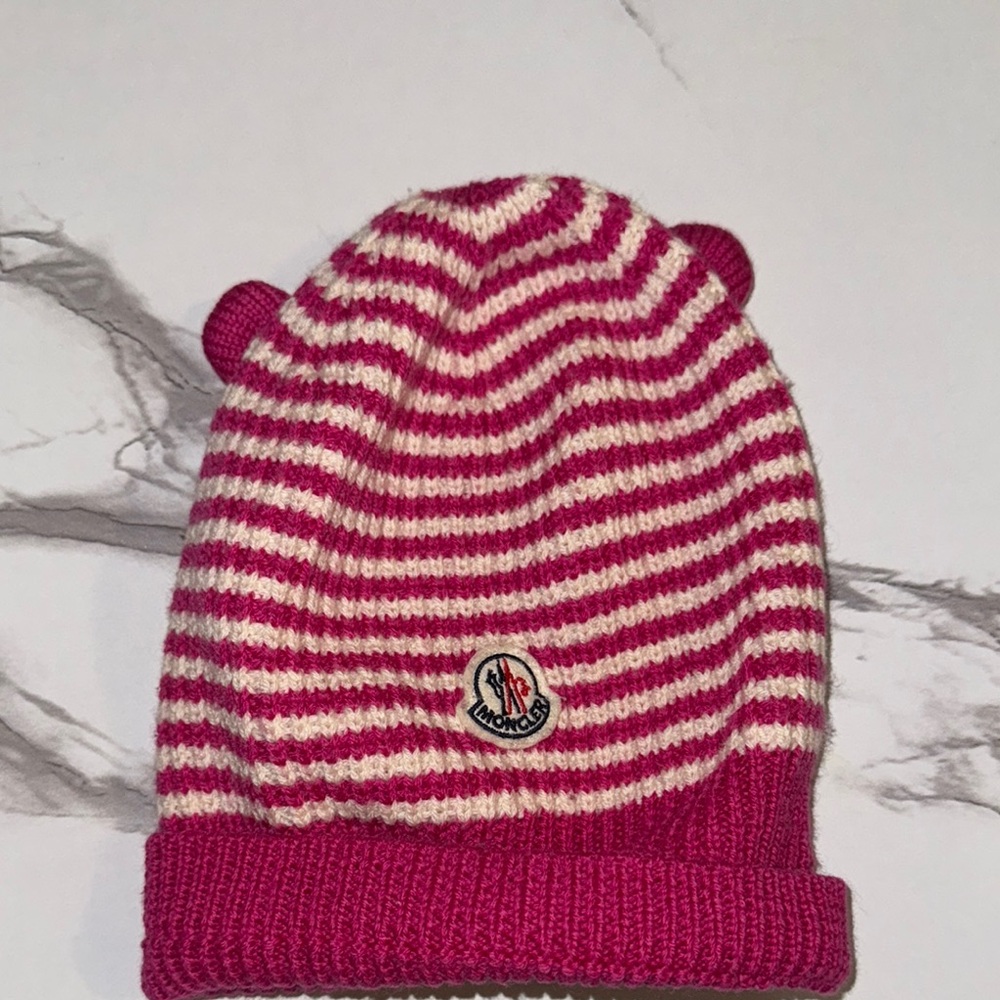 Moncler Kids Striped Pink Beanie